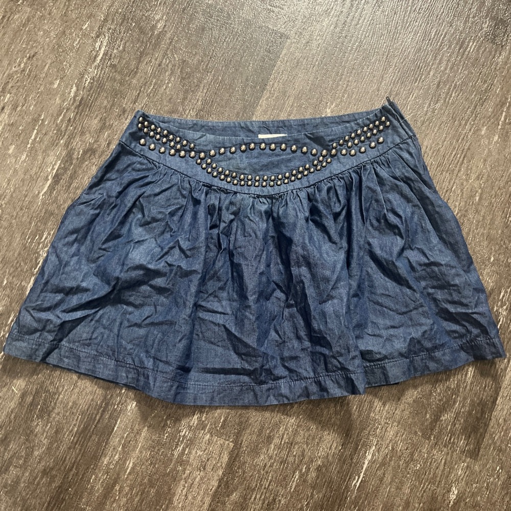 Monteau Denim Skirt Studded Blue Mini Skater Casual